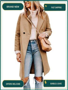 Wool Blend Pea Coat Long Sleeve Notch Collar Knee Length Trench